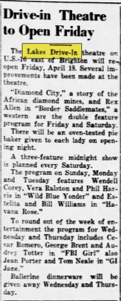 Lakes Drive-In Theatre - Apr 16 1952 Article (newer photo)